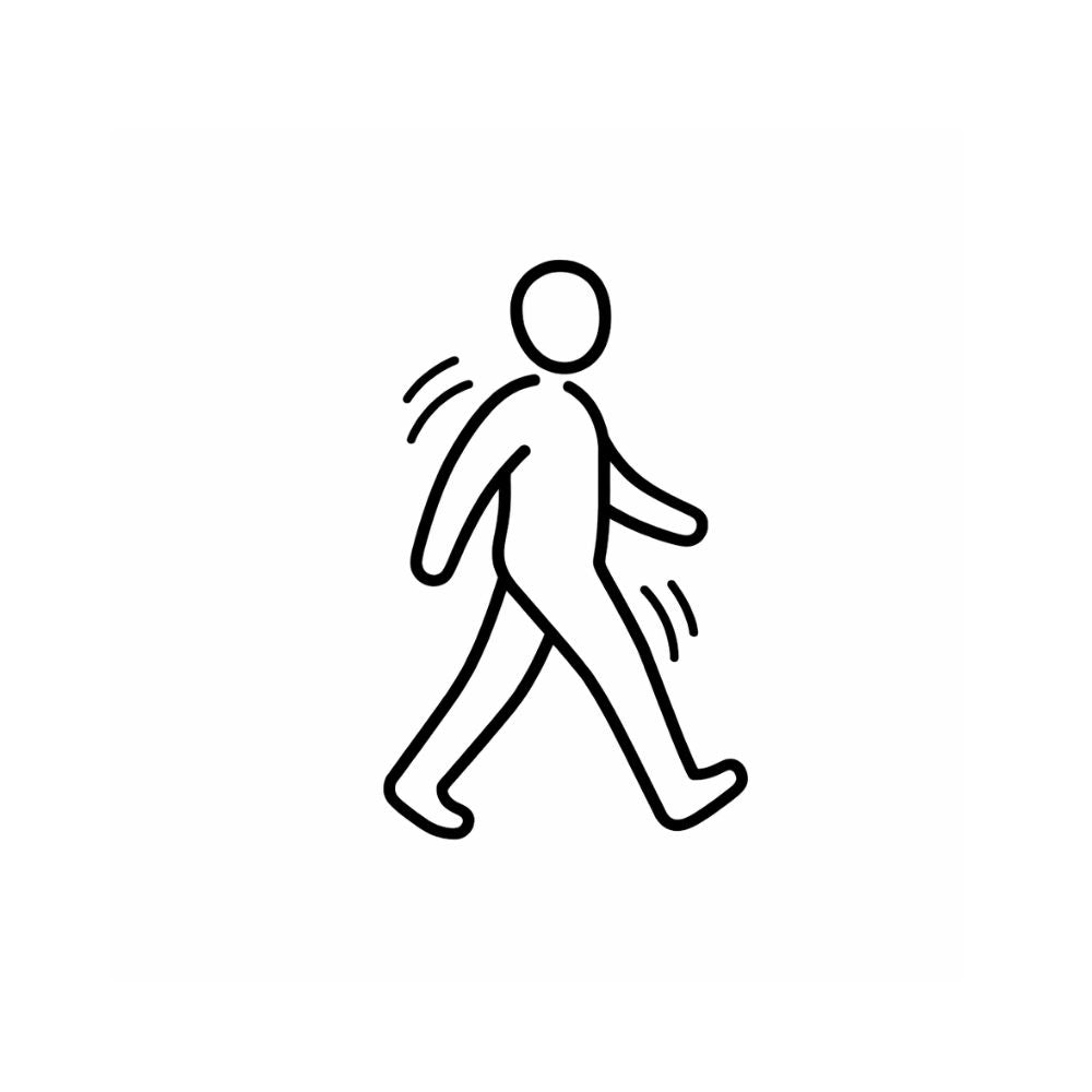 Icon of a walking person representing all-day comfort in a men’s trench coat.
