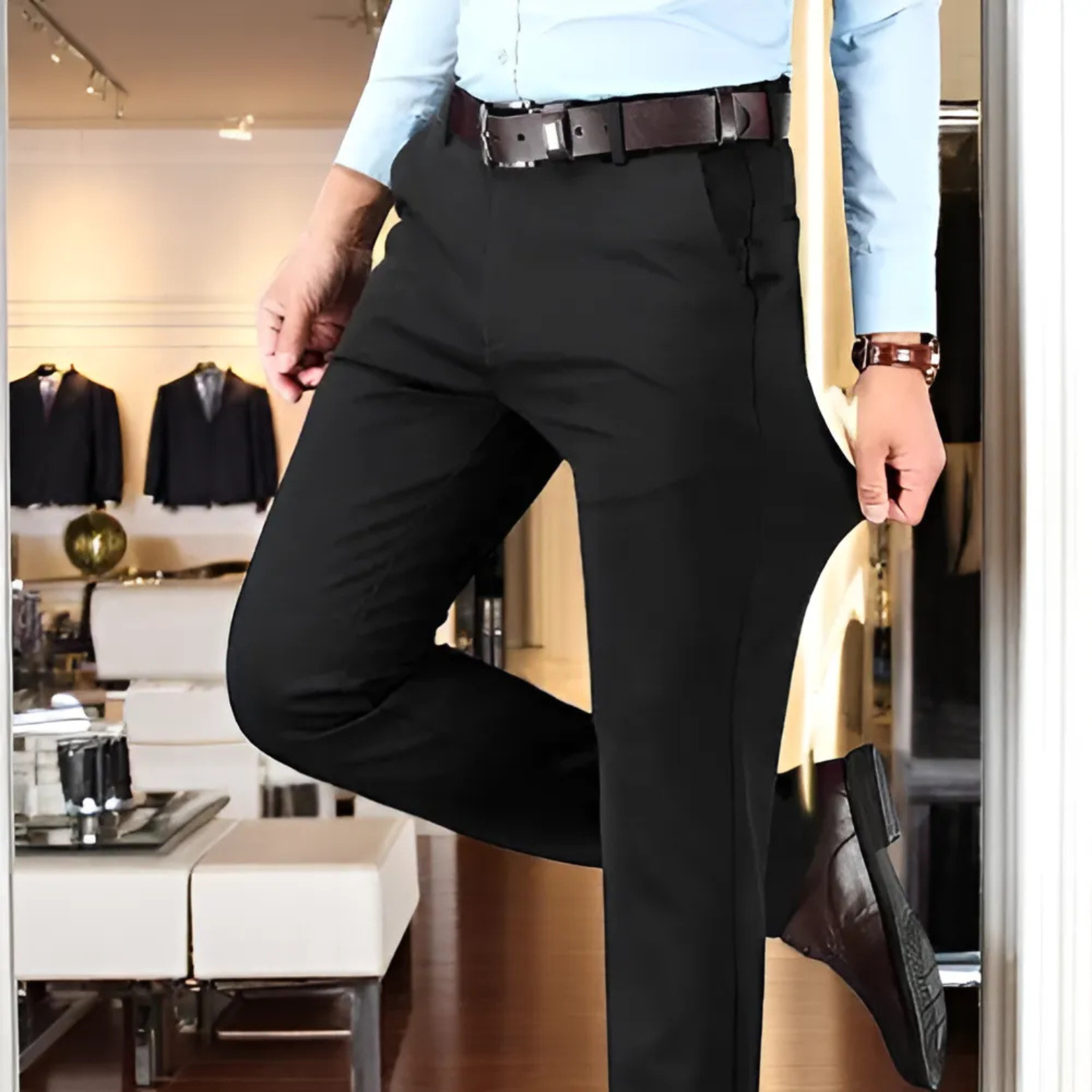 Men wearing black business pants store display – The Crew