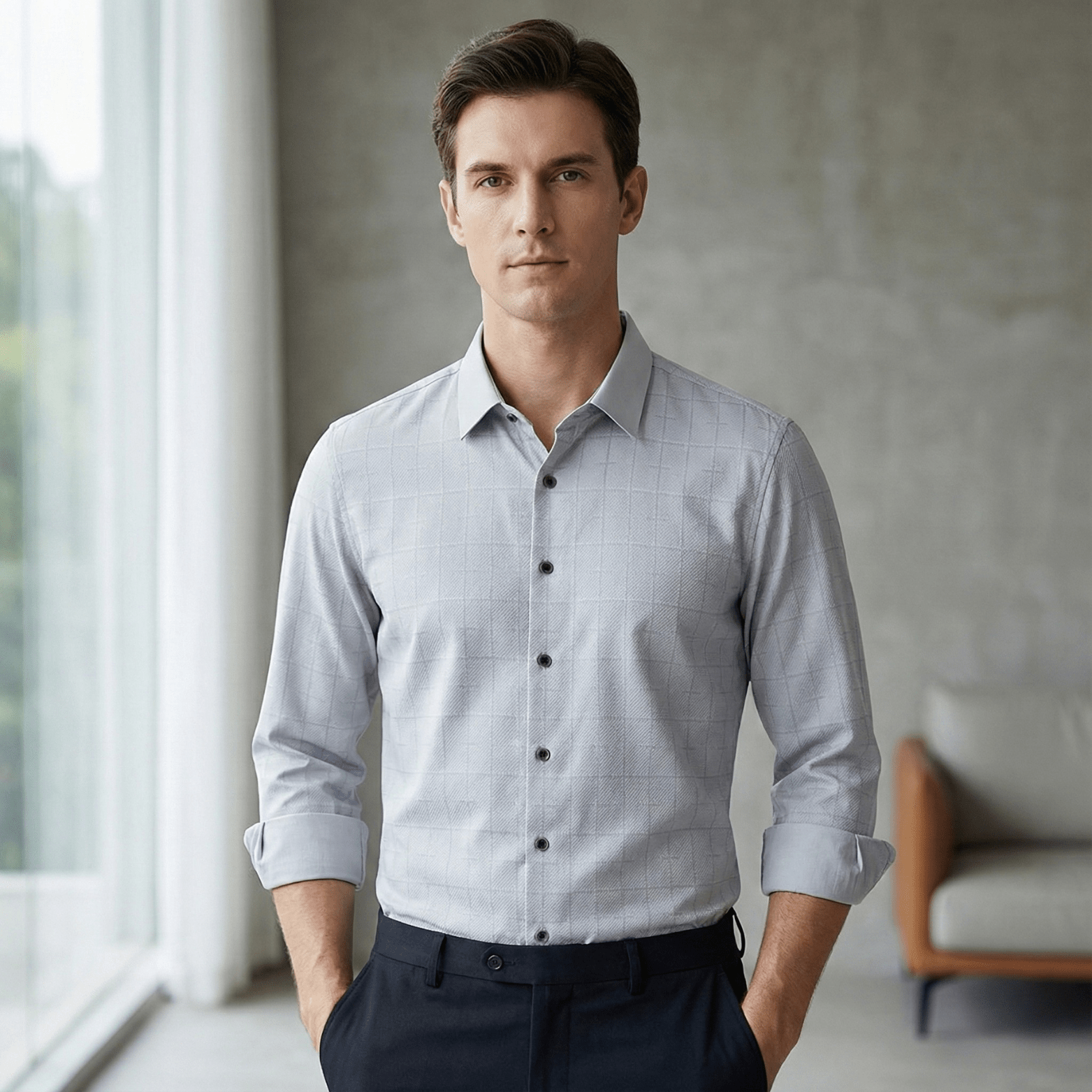 Men’s Mulberry Silk Plaid Shirt – Premium Casual Style - The Crew