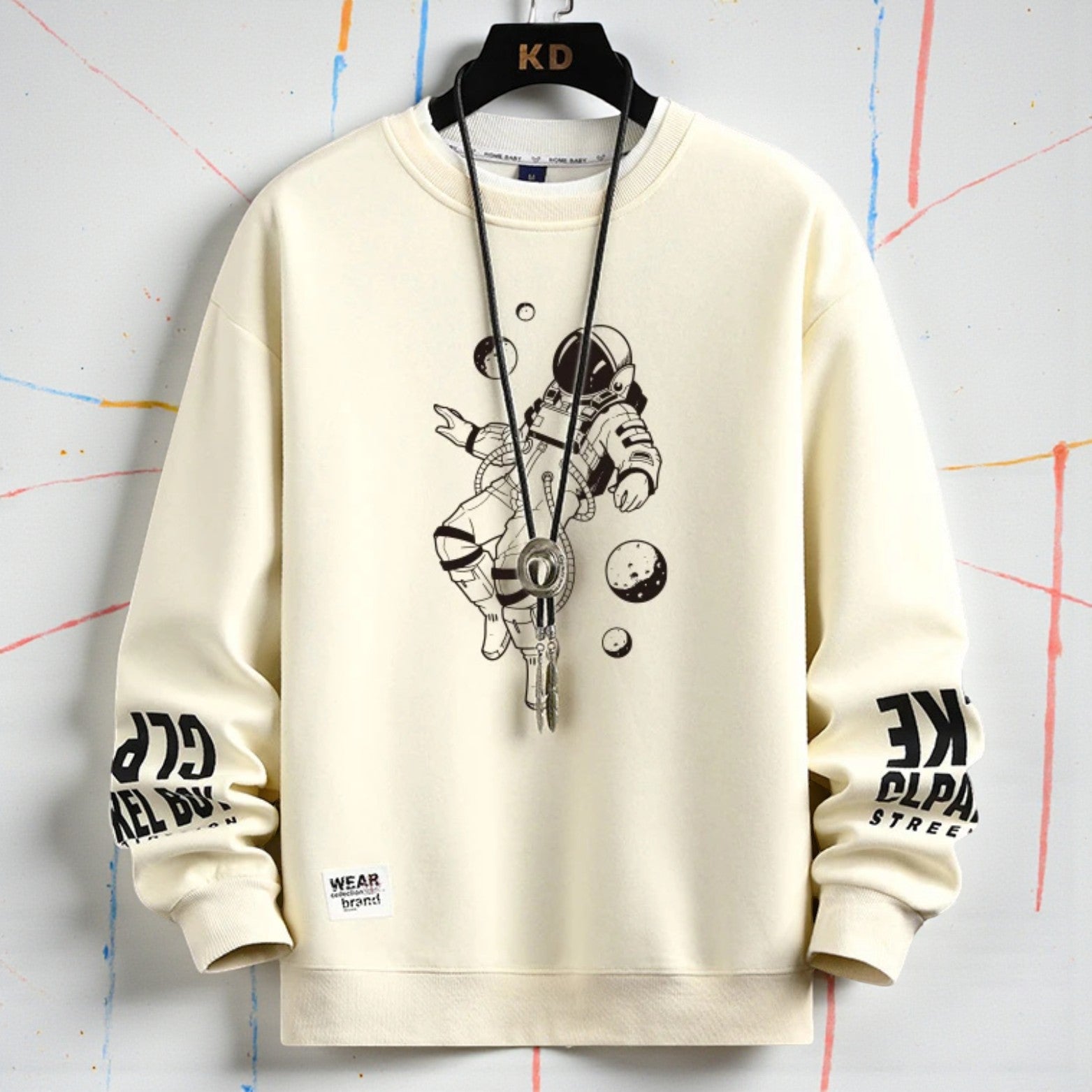 Men’s Moon Print Sweatshirt Beige Detailed Print – The Crew