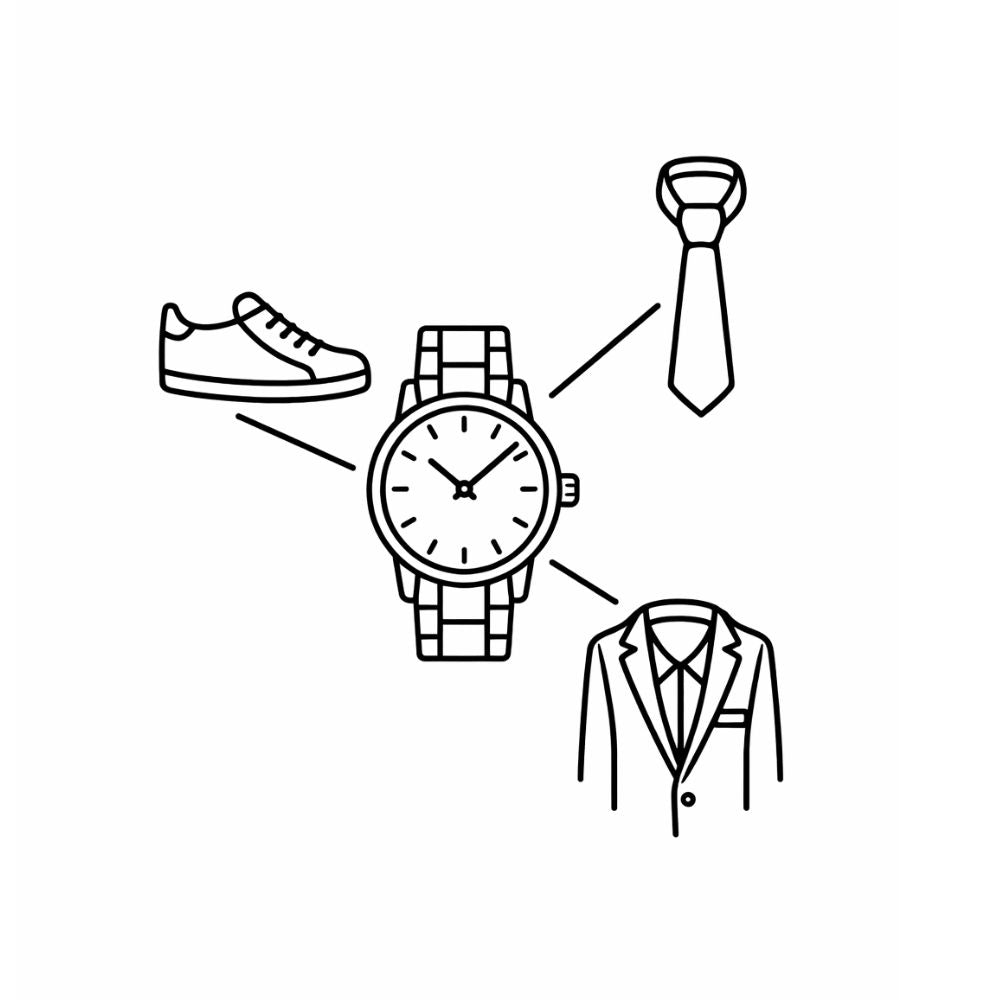 Icon representing men’s watches that match casual and formal outfits.
