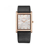 IBSO men's rectangular quartz watch with a rose gold case, white dial featuring gold hands and indices, and a black textured leather strap