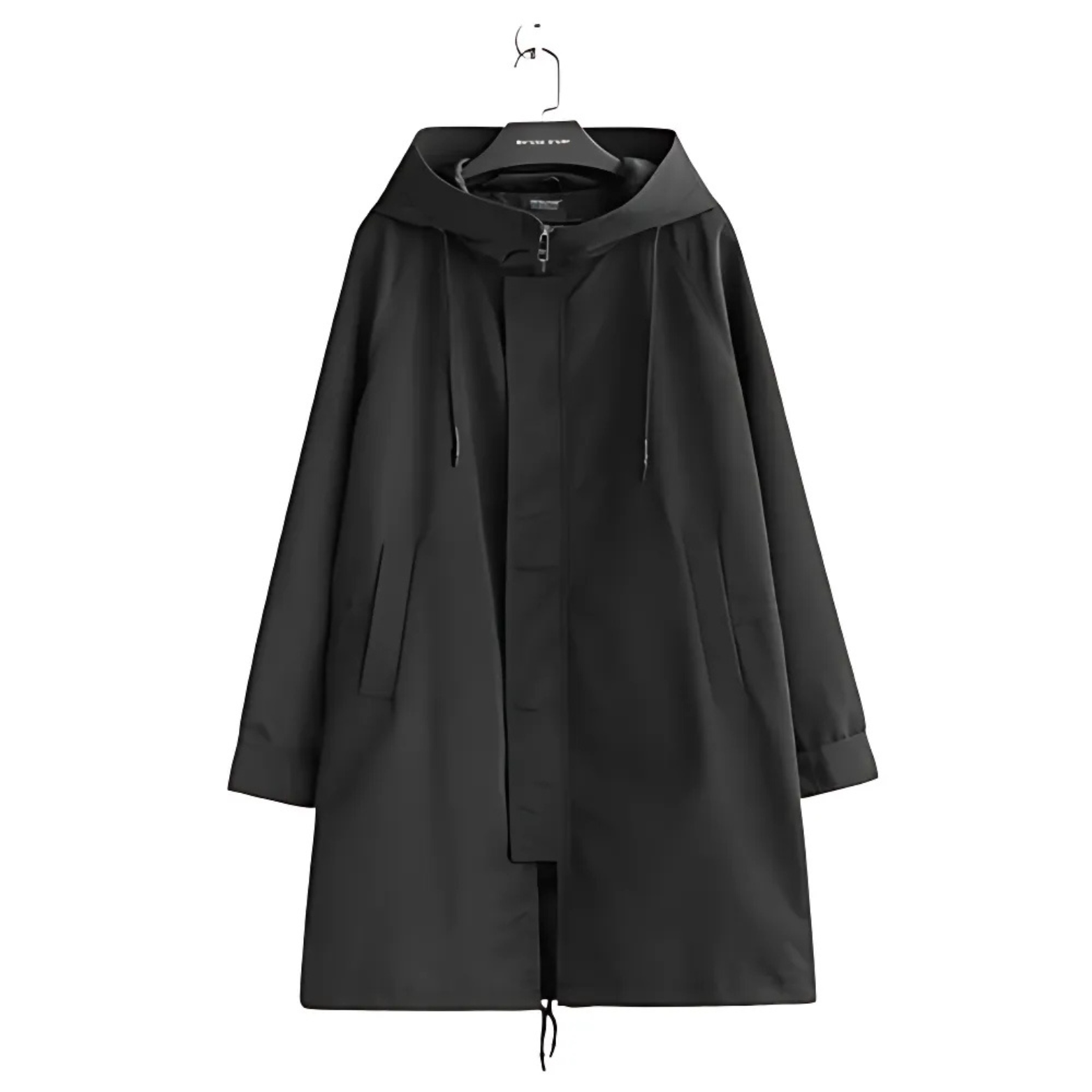 Men black hooded trench coat lightweight urban style – The Crew