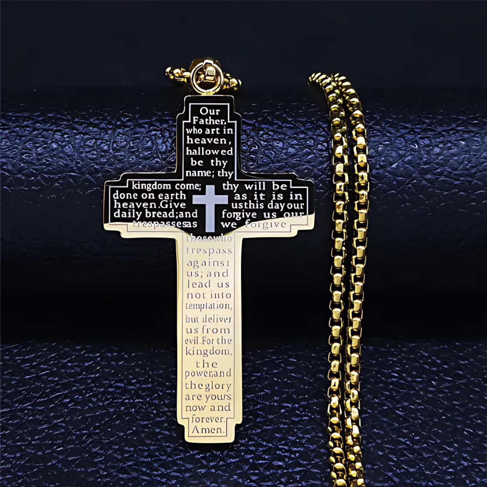 Gold stainless steel cross necklace front – The Crew